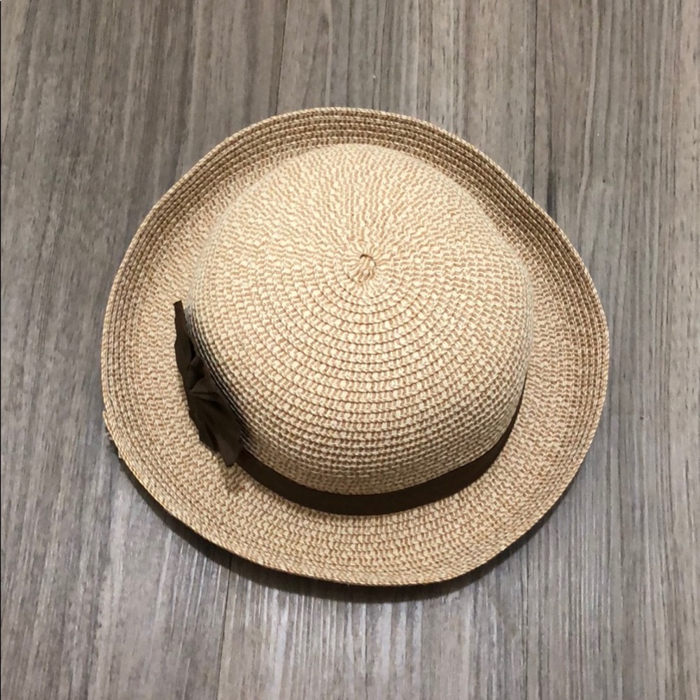 Straw hat with brown band